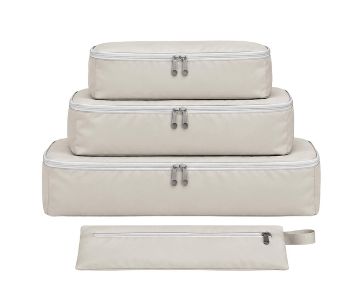 The Packing Cube Set in Cream – 3 packing cubes and slim pouch