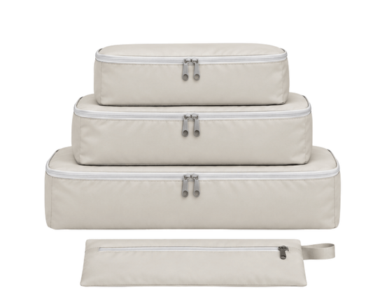 The Packing Cube Set in Cream – 3 packing cubes and slim pouch