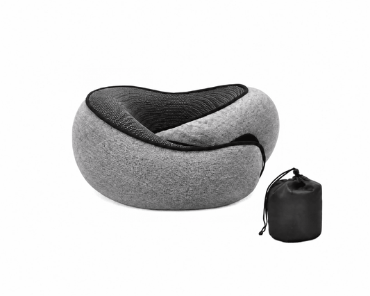 The Memory Foam Travel Pillow in Grey with carry pouch