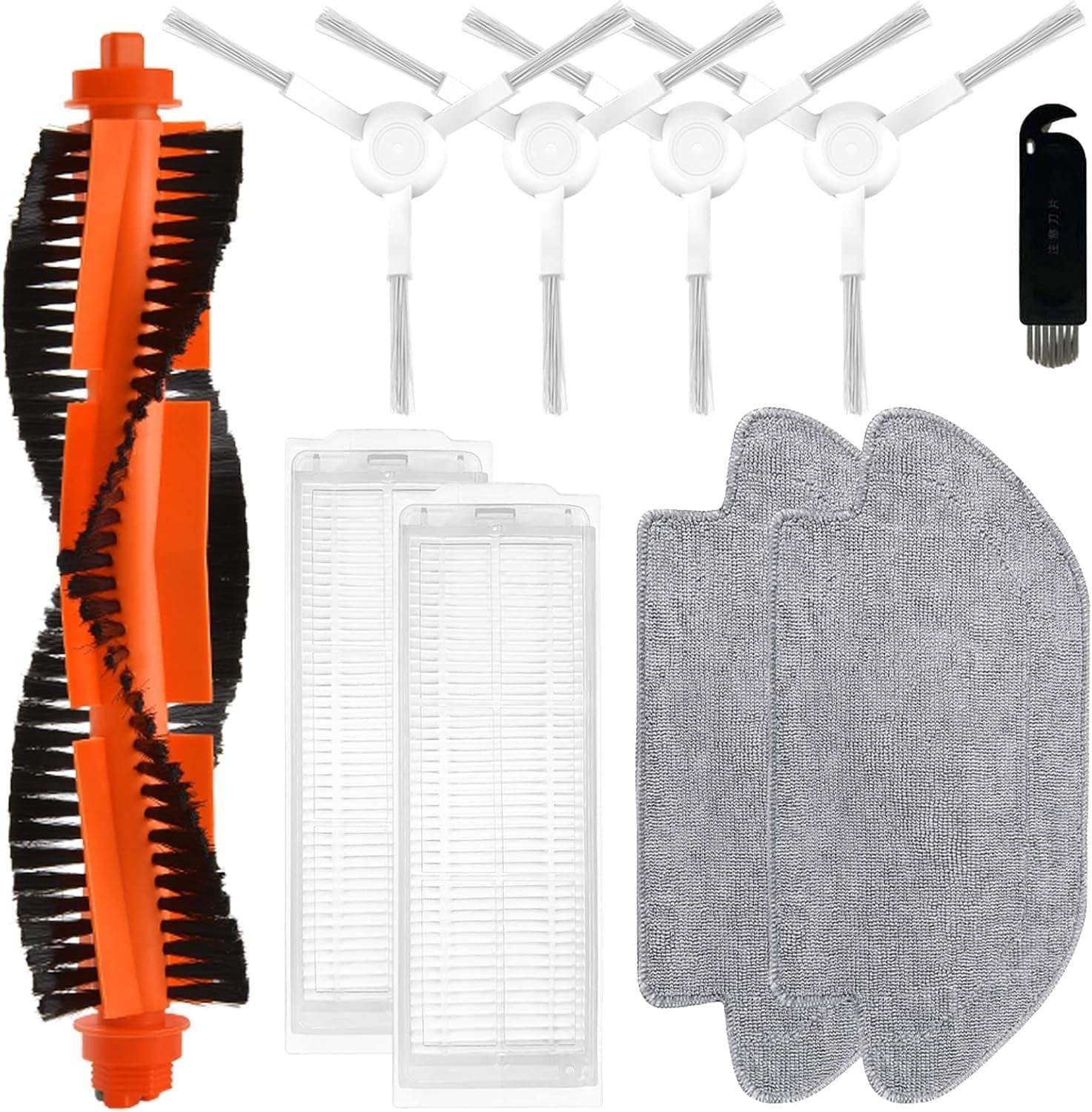 Xiaomi Mi Robot Vacuum-Mop 2S compatible replacement parts set with main brush, side brushes, HEPA filters, and mop cloths