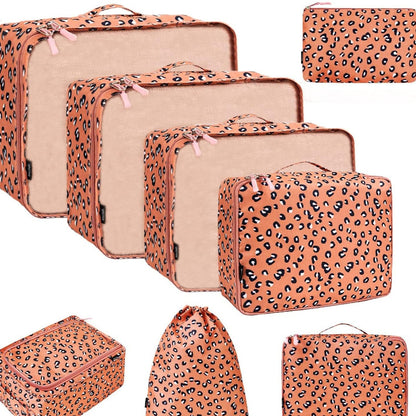 Packing Cubes in Pink Leopard Print – 8-Piece Suitcase Organizer Set