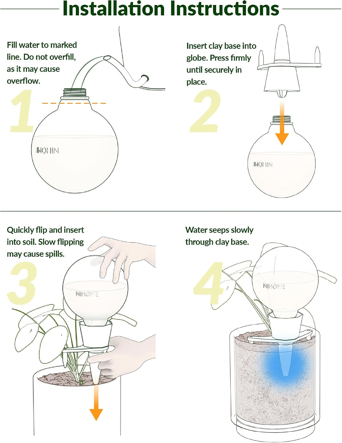 4 Stück Bewässerungskugeln Für Zimmerpflanzen, Selbstbewässerung Wasserspender Pflanzen Mit Tonbasis, Automatische Pflanzen Bewässerung, Plant Self-Watering Globes (Weiß)