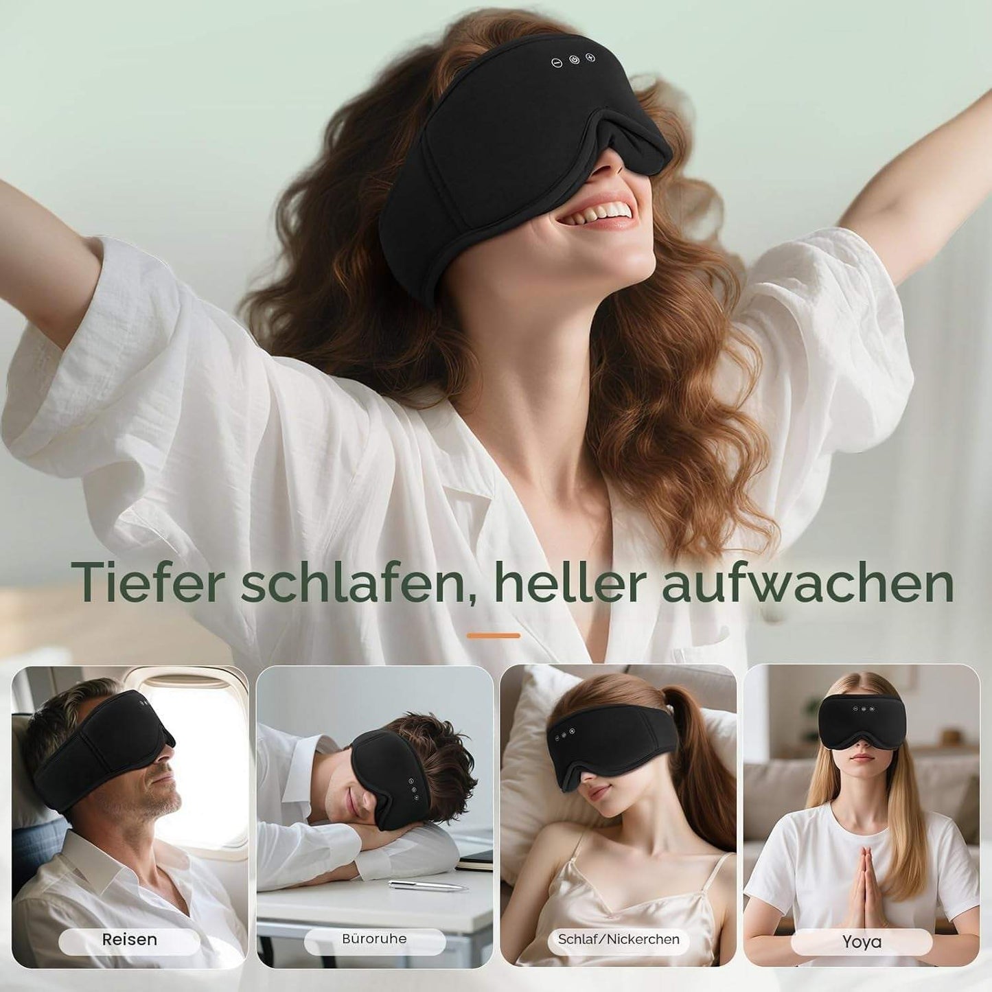 MUSICOZY Bambus-Baumwolle Schlafmaske Mit Kopfhörer, 3D Schlafkopfhörer Bluetooth V5.4 Augenmaske Schlafmaske Für Seitenschläfer, Sleep Mask Waschbar Schlafbrille Mit Mikrofon Für Herren/Frauen