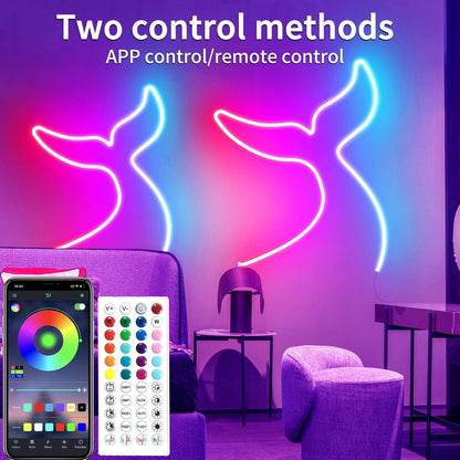 15M Neon Led Strip，App Steuerung,Mit Fernbedienung, IP65 Wasserdichte Flexible Neon LED Streifen, 24V Rgb LED Band Neon Seil Lampe, Anwendbar Auf Schlafzimmer, Raum Und Außendekoration
