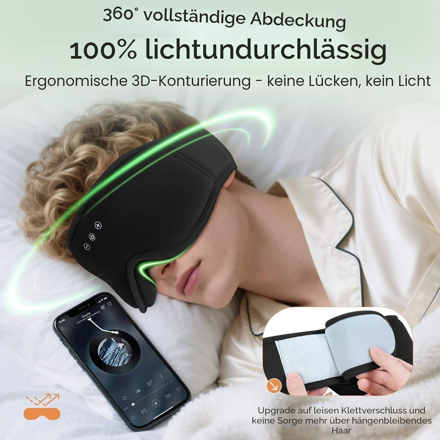 MUSICOZY Bambus-Baumwolle Schlafmaske Mit Kopfhörer, 3D Schlafkopfhörer Bluetooth V5.4 Augenmaske Schlafmaske Für Seitenschläfer, Sleep Mask Waschbar Schlafbrille Mit Mikrofon Für Herren/Frauen