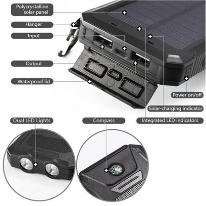 Solar-Powerbank 10.000 mAh wasserdicht mit LED-Lampe – Waterproof Solar Power Bank