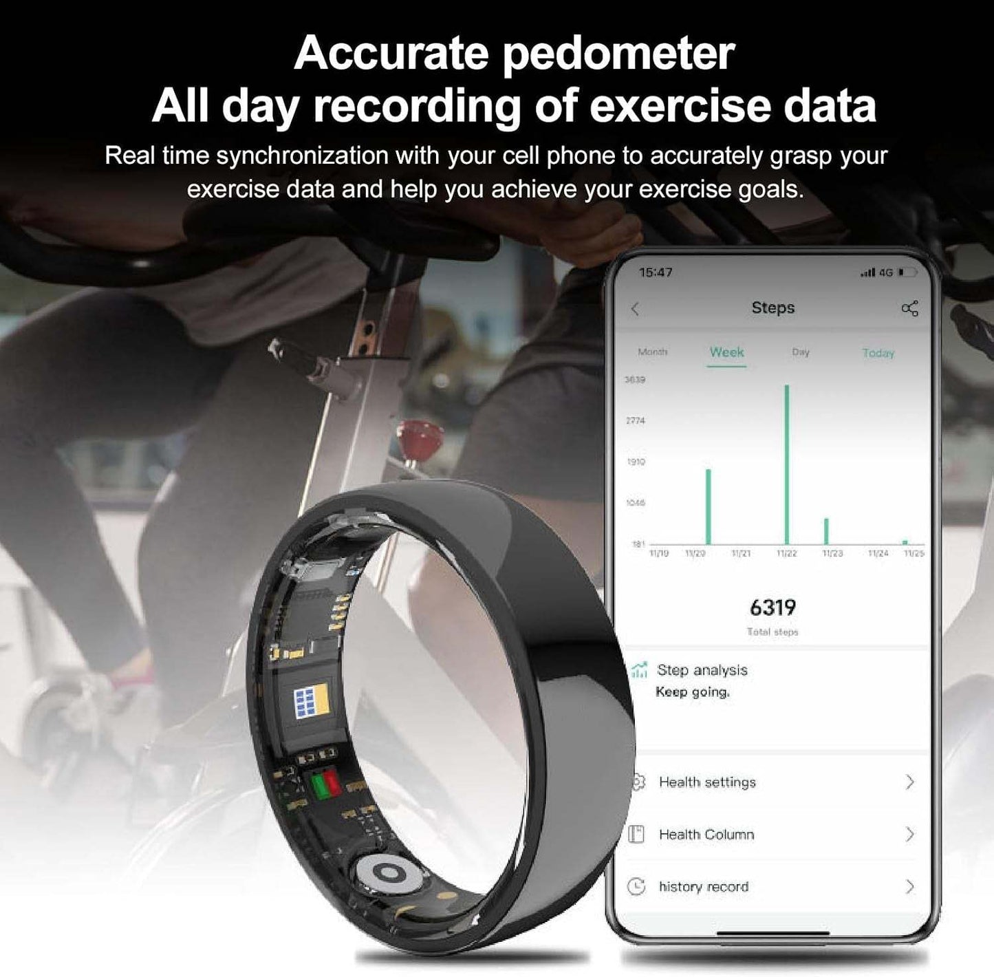 NFC Smart Ring, Health Tracker Ring Mit Multi Sport Modus, Schrittzähler, IP68 Wasserresistenz Für Den Täglichen Gebrauch