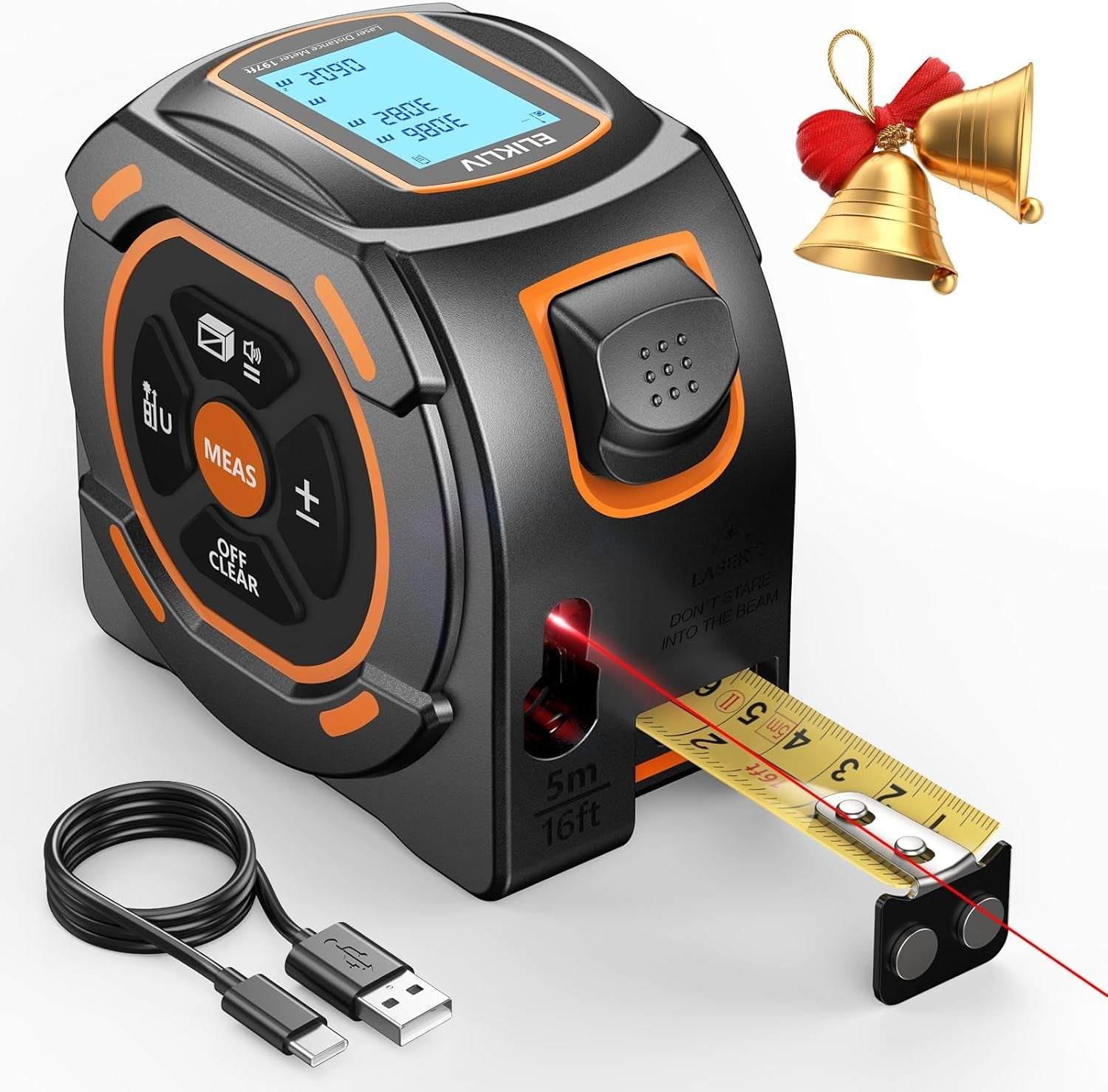 Digitaler Laser-Entfernungsmesser 60 m mit integriertem Maßband und LCD-Display für präzise Messungen