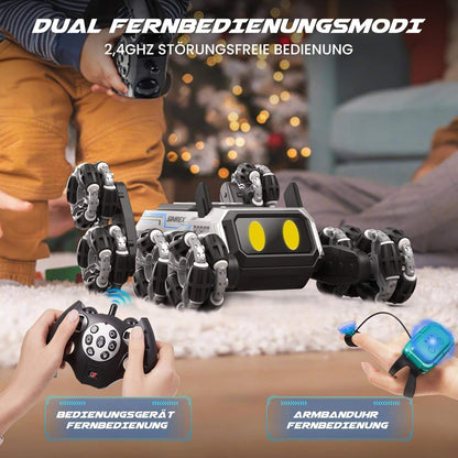 SIMREX Remote Control Robot Dog Toys for Kids 6+, Stunt RC Cars with LED Eyes & Gesture Control, 6+ Years Old Boys Girls Birthday Gift, Interactive Robot Toy with Mecanum Wheels & 3 Sounds, Sliver