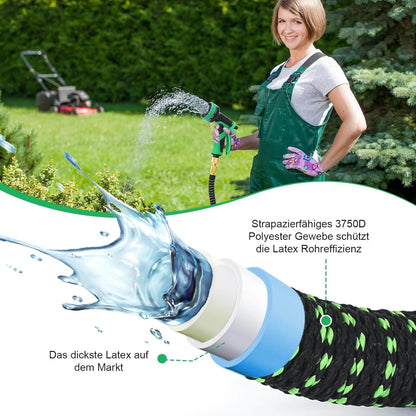 Flexibler Gartenschlauch 15M/50Ft,Knickfrei,Garden Hose Schlauch Mit 10-Funktions-Spray,Strapazierfähiger 3 Lagiger Latex Wasserschlauch 3/4 Zoll Und 1/2 Zoll