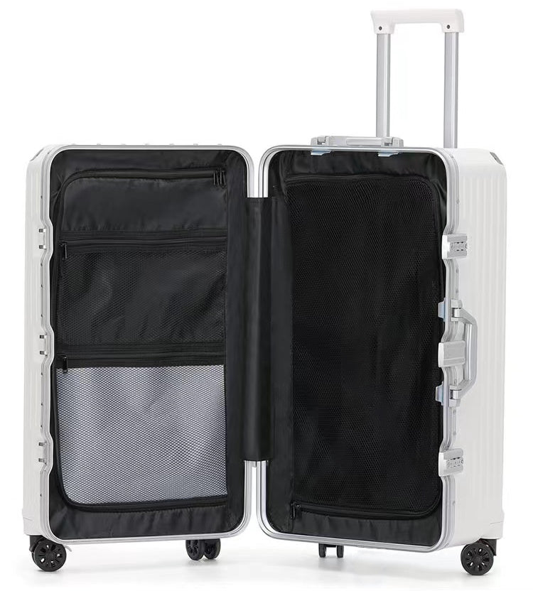 Large aluminium frame trunk suitcase with TSA lock and spinner wheels