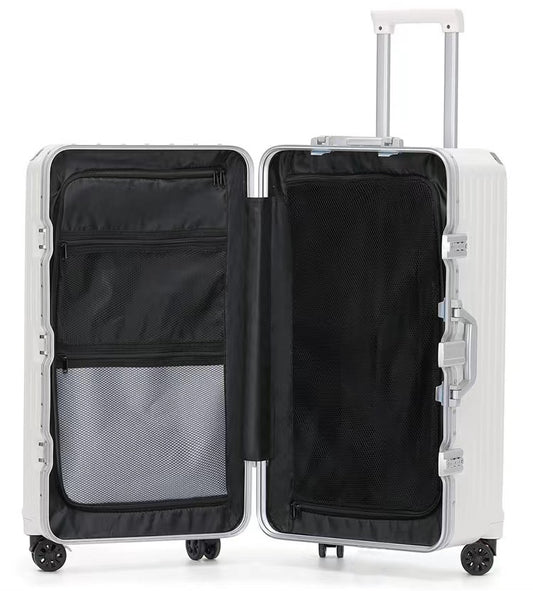 Large aluminium frame trunk suitcase with TSA lock and spinner wheels