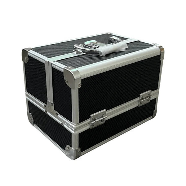 Lockable makeup case with mirror and brush holder