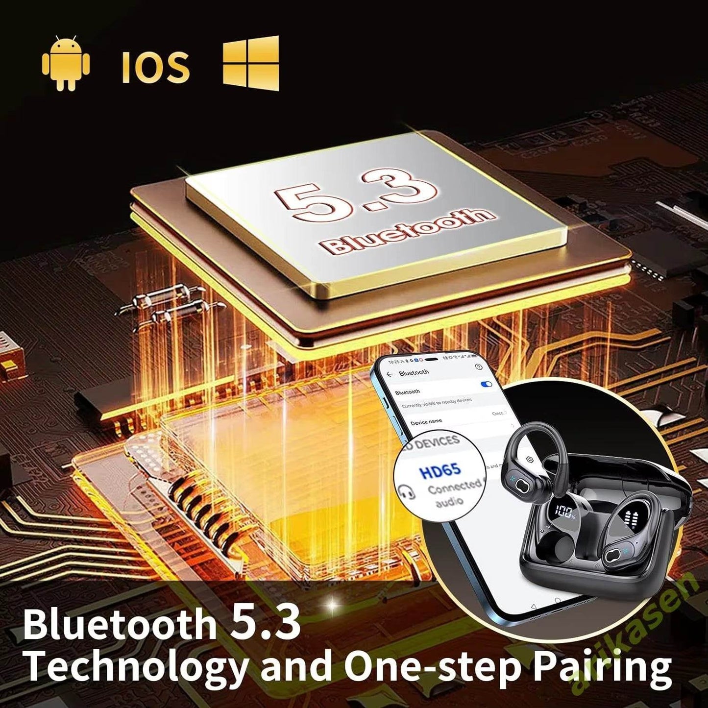 Bluetooth 5.3 Headphones 2024 Wireless Earbuds 75Hrs Sport Bluetooth Earphone with Noise Cancelling Mic IPX7 Waterproof Headsets