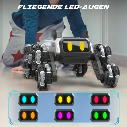 SIMREX Remote Control Robot Dog Toys for Kids 6+, Stunt RC Cars with LED Eyes & Gesture Control, 6+ Years Old Boys Girls Birthday Gift, Interactive Robot Toy with Mecanum Wheels & 3 Sounds, Sliver